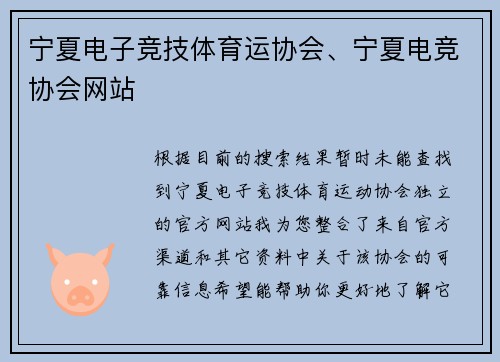 宁夏电子竞技体育运协会、宁夏电竞协会网站